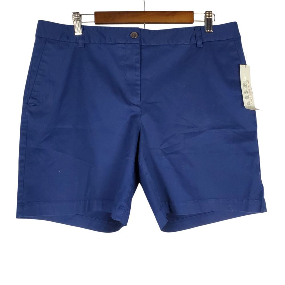 NEW Talbots The Weekend Chino Short Size 14 Blue Cotton Stretch 7" Inseam